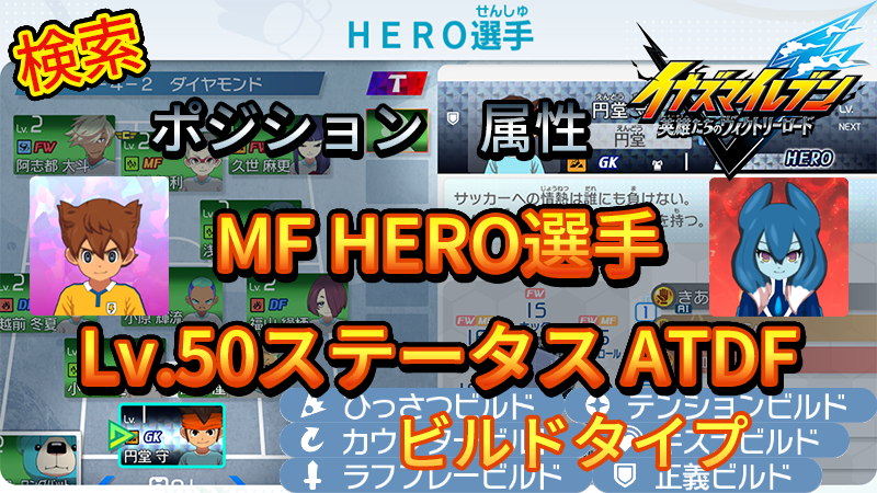 【イナイレV】MF HERO選手のLv.50ステータス ATDF【攻略】