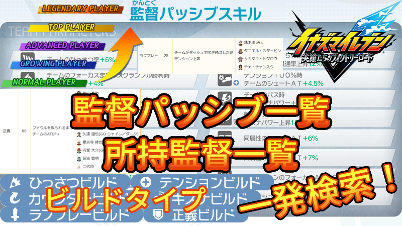 【イナイレV】監督パッシブ・所持監督一覧 検索【攻略】